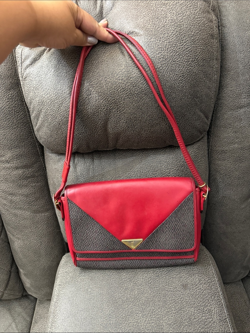 YSL Red Two-Tone Women's Shoulder Bag - Picture 1 of 9